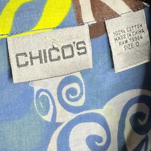 Chico’s Blue Multicolor Floral Abstract Button Front Shirt Top Size 0 S - Picture 3 of 10